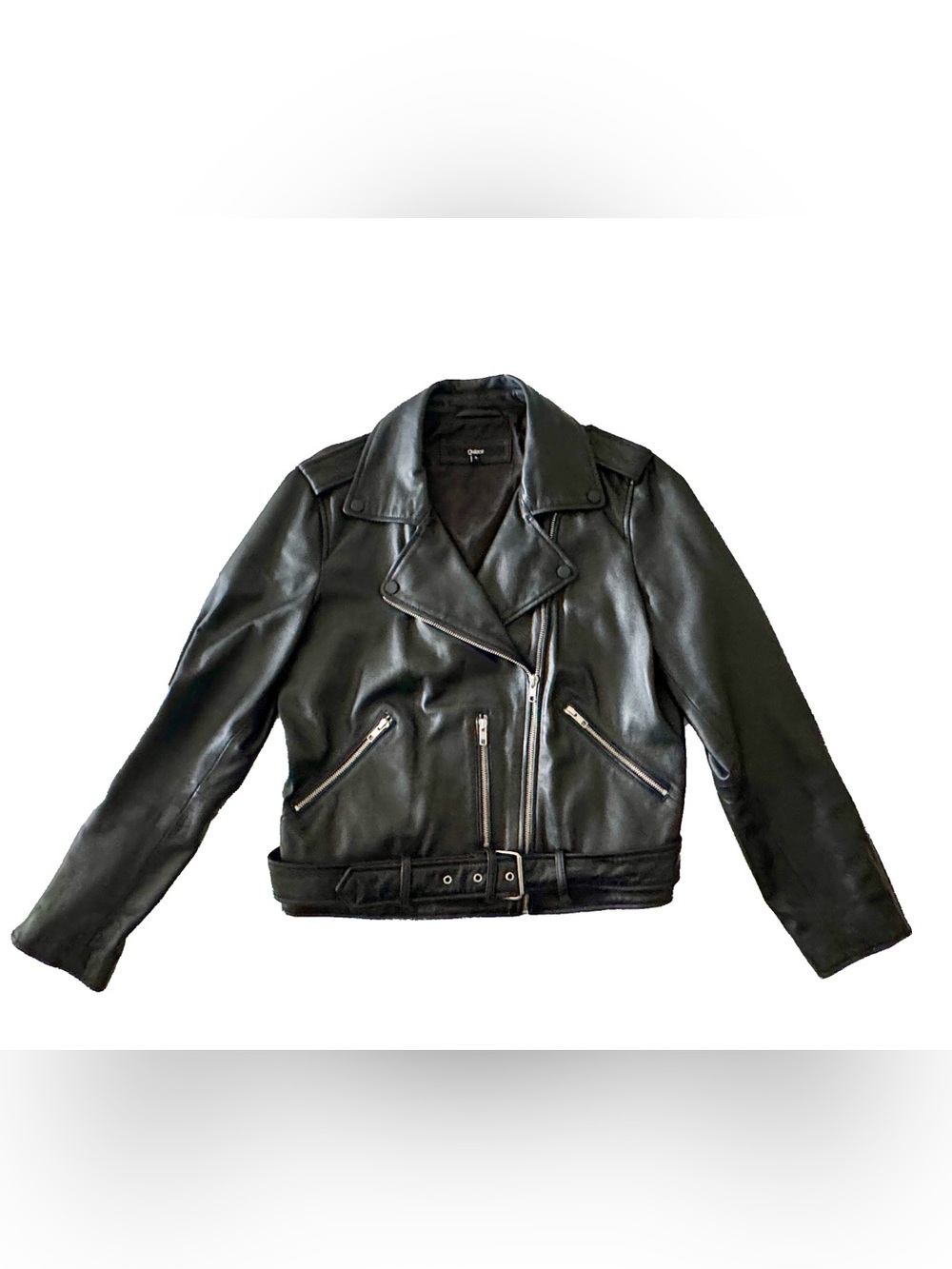 Quince 100% Top-Grain Leather Biker Motorcycle Jacket Black - Size L